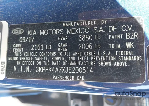 2018 Kia Forte Lx из США, поврежденный, VIN 3KPFK4A7XJE200514